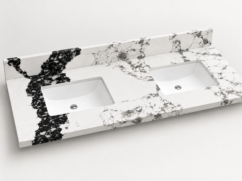 72-Inch Calacatta Silva Quartz Bathroom Vanity Top Only – Double Sink Countertop, Cabinets Not Included